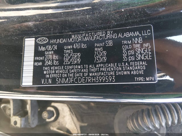 2024 Hyundai Tucson Sel მანქანა იყიდება აუქციონზე, vin: 5NMJFCDE7RH399593, აუქციონის ნომერი: 46059721