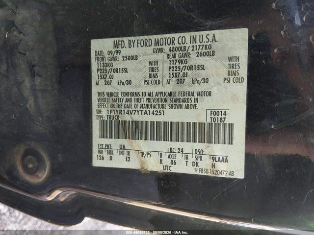 Aukcja sprzedaży 2000 Ford Ranger Xl/xlt, vin: 1FTYR14V7YTA14251, numer aukcji: 46059722