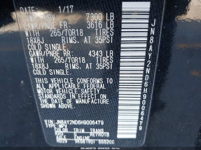 Продаж на аукціоні авто 2017 Nissan Armada Sv, vin: JN8AY2ND6H9006479, номер лоту: 46059729