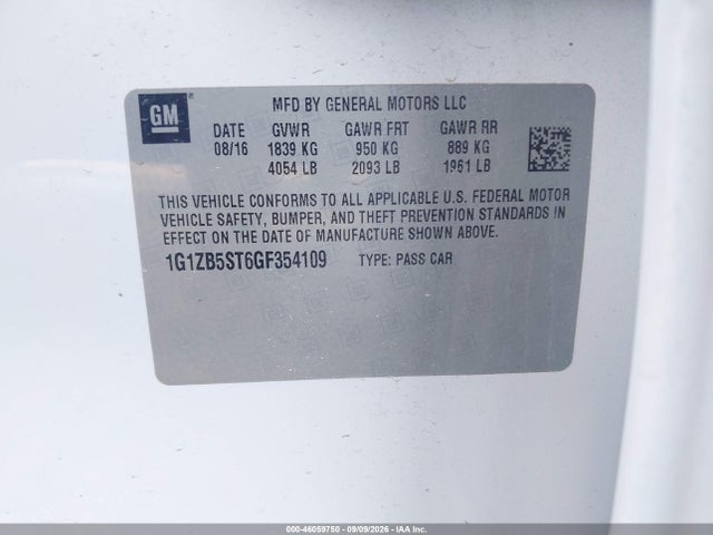 Aukcja sprzedaży 2016 Chevrolet Malibu Ls, vin: 1G1ZB5ST6GF354109, numer aukcji: 46059750