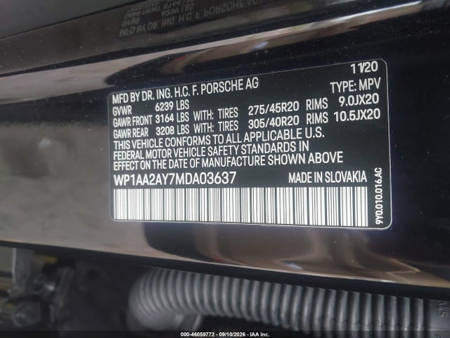 Продаж на аукціоні авто 2021 Porsche Cayenne, vin: WP1AA2AY7MDA03637, номер лоту: 46059772