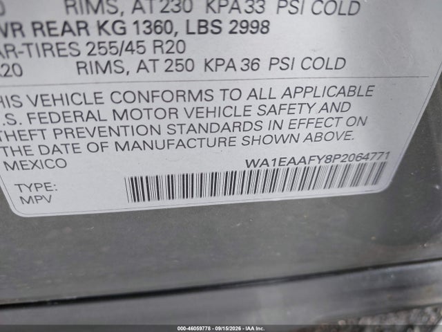 46059778 :رقم المزاد ، WA1EAAFY8P2064771 vin ، 2023 Audi Q5 Premium Plus 45 Tfsi S Line Quattro مزاد بيع