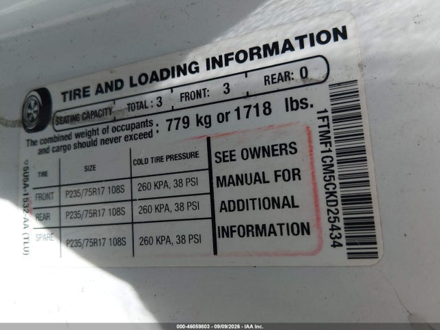 46059803 :رقم المزاد ، 1FTMF1CM5CKD25434 vin ، 2012 Ford F-150 Xl مزاد بيع
