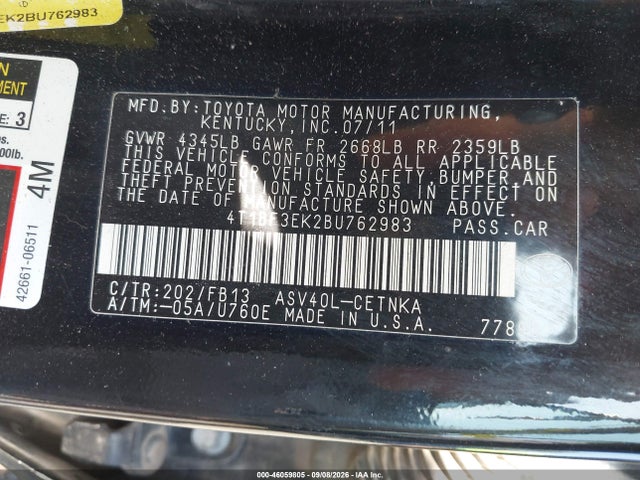 Продажа на аукционе авто 2011 Toyota Camry Le, vin: 4T1BF3EK2BU762983, номер лота: 46059805