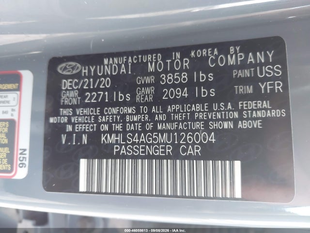 2021 Hyundai Elantra Sel მანქანა იყიდება აუქციონზე, vin: KMHLS4AG5MU126004, აუქციონის ნომერი: 46059813