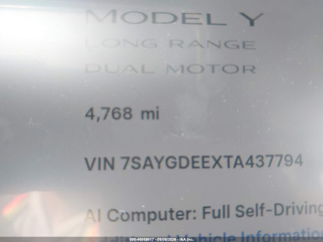 7SAYGDEEXTA437794 Tesla Model Y All-wheel Drive/long Range Launch Series/premium All-wheel Drive