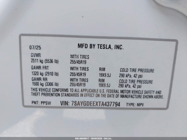 7SAYGDEEXTA437794 Tesla Model Y All-wheel Drive/long Range Launch Series/premium All-wheel Drive