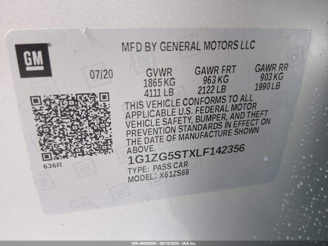Aukcja sprzedaży 2020 Chevrolet Malibu Fwd Rs, vin: 1G1ZG5STXLF142356, numer aukcji: 46059858