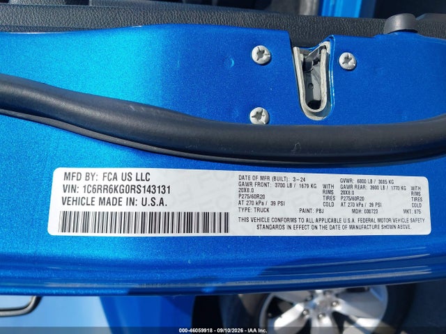 2024 Ram 1500 Classic Tradesman  4x2 5'7 Box მანქანა იყიდება აუქციონზე, vin: 1C6RR6KG0RS143131, აუქციონის ნომერი: 46059918