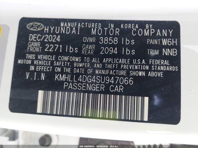 2025 Hyundai Elantra Se მანქანა იყიდება აუქციონზე, vin: KMHLL4DG4SU947066, აუქციონის ნომერი: 46059934