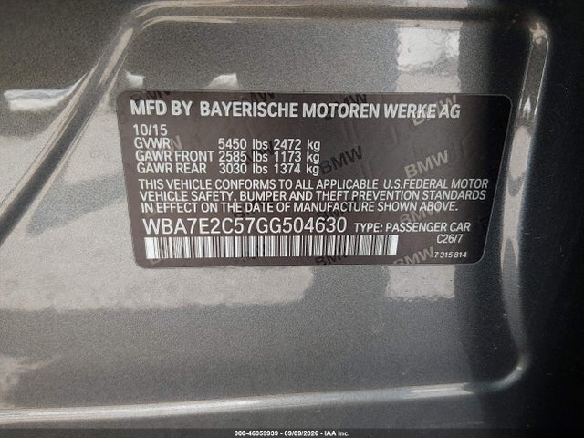 Aukcja sprzedaży 2016 Bmw 740i, vin: WBA7E2C57GG504630, numer aukcji: 46059939