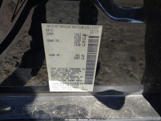 Продаж на аукціоні авто 2020 Nissan Altima S Fwd, vin: 1N4BL4BV2LN316836, номер лоту: 46059983