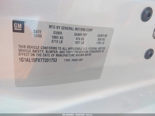 2007 Chevrolet Cobalt Lt მანქანა იყიდება აუქციონზე, vin: 1G1AL15FX77201753, აუქციონის ნომერი: 46059992