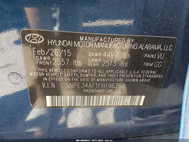 Продажа на аукционе авто 2015 Hyundai Sonata Sport, vin: 5NPE34AF1FH196260, номер лота: 46060012