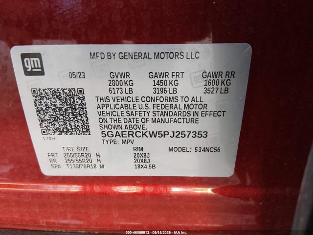 46060013 :رقم المزاد ، 5GAERCKW5PJ257353 vin ، 2023 Buick Enclave Premium Fwd مزاد بيع