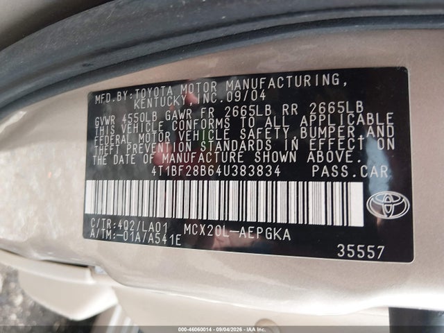 46060014 :رقم المزاد ، 4T1BF28B64U383834 vin ، 2004 Toyota Avalon Xl/xls مزاد بيع
