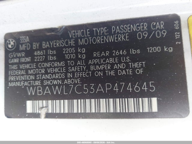 Продаж на аукціоні авто 2010 Bmw 335i, vin: WBAWL7C53AP474645, номер лоту: 46060060