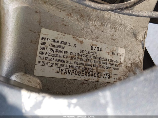 Aukcja sprzedaży 2005 Yamaha Fjr1300 A, vin: JYARP09EX5A001753, numer aukcji: 46060062