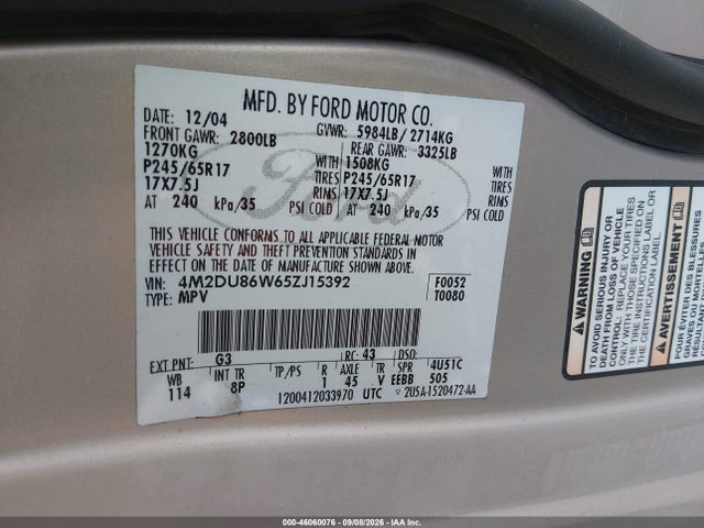 Продаж на аукціоні авто 2005 Mercury Mountaineer, vin: 4M2DU86W65ZJ15392, номер лоту: 46060076