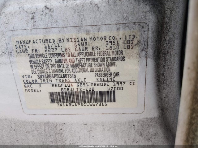 Aukcja sprzedaży 2012 Nissan Sentra 2.0 Sr, vin: 3N1AB6AP5CL667315, numer aukcji: 46060084