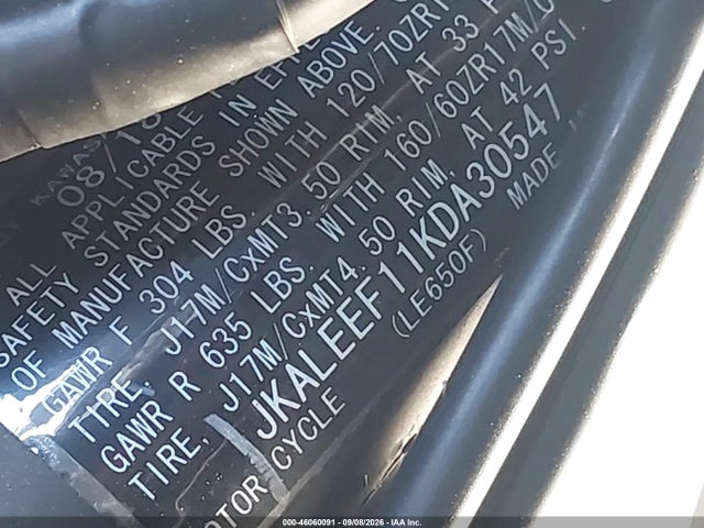 Продажа на аукционе авто 2019 Kawasaki Kle650 F, vin: JKALEEF11KDA30547, номер лота: 46060091