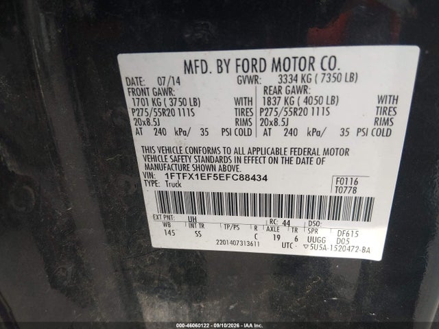 46060122 :رقم المزاد ، 1FTFX1EF5EFC88434 vin ، 2014 Ford F-150 Stx مزاد بيع