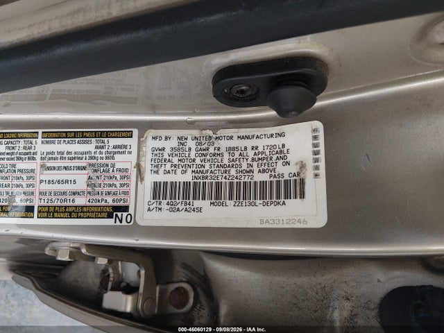 46060129 :رقم المزاد ، 1NXBR32E74Z242772 vin ، 2004 Toyota Corolla Ce مزاد بيع