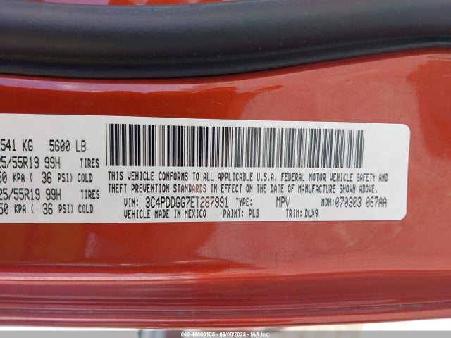 46060185 :رقم المزاد ، 3C4PDDGG7ET287991 vin ، 2014 Dodge Journey Crossroad مزاد بيع