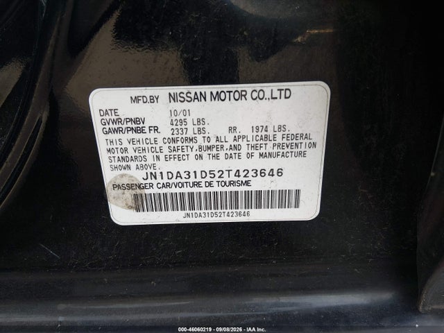 46060219 :رقم المزاد ، JN1DA31D52T423646 vin ، 2002 Nissan Maxima Gle مزاد بيع