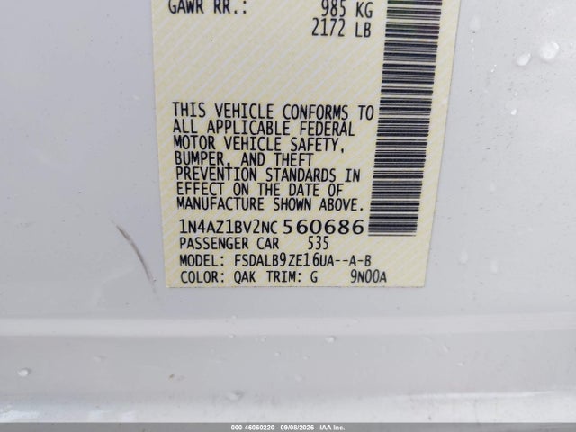 Aukcja sprzedaży 2022 Nissan Leaf S, vin: 1N4AZ1BV2NC560686, numer aukcji: 46060220