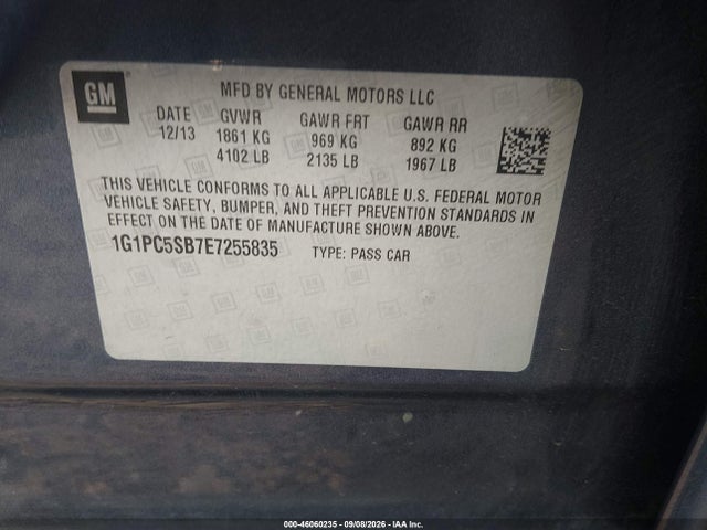 46060235 :رقم المزاد ، 1G1PC5SB7E7255835 vin ، 2014 Chevrolet Cruze 1lt Auto مزاد بيع