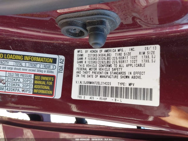 46060269 :رقم المزاد ، 5J6RM4H72EL014325 vin ، 2014 Honda Cr-v Ex-l مزاد بيع