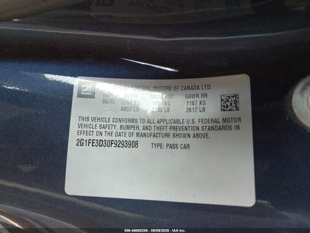 46060286 :رقم المزاد ، 2G1FE3D30F9293908 vin ، 2015 Chevrolet Camaro 2lt مزاد بيع