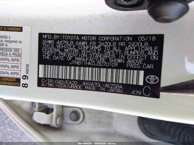46060291 :رقم المزاد ، JTNB11HK0J3070109 vin ، 2018 Toyota Camry Se مزاد بيع
