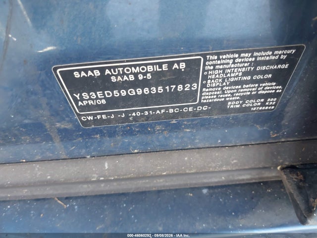 46060292 :رقم المزاد ، YS3ED59G963517823 vin ، 2006 Saab 9-5 2.3t مزاد بيع