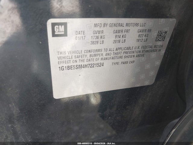 Продажа на аукционе авто 2017 Chevrolet Cruze Lt Auto, vin: 1G1BE5SM4H7221524, номер лота: 46060318