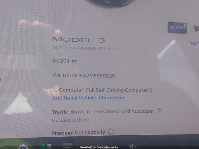 5YJ3E1EA7MF859325 Tesla Model 3 Standard Range Plus Rear-wheel Drive