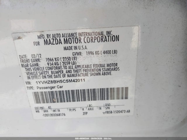 Продаж на аукціоні авто 2012 Mazda Mazda6 I Sport, vin: 1YVHZ8BH5C5M42011, номер лоту: 46060344