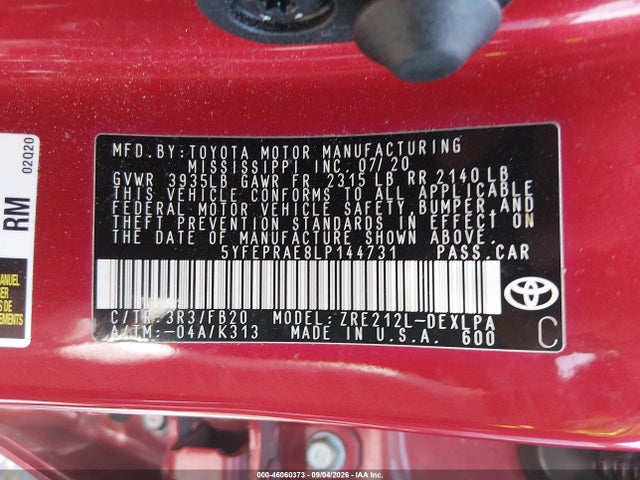 Toyota COROLLA LE 2020 5YFEPRAE8LP144731 Image 9