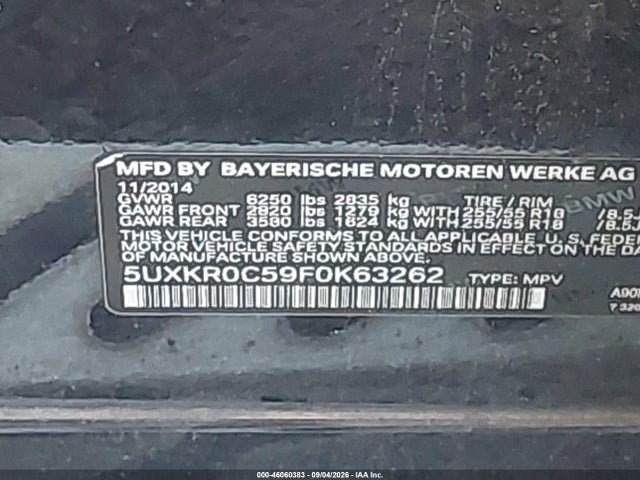 Aukcja sprzedaży 2015 Bmw X5 Xdrive35i, vin: 5UXKR0C59F0K63262, numer aukcji: 46060383