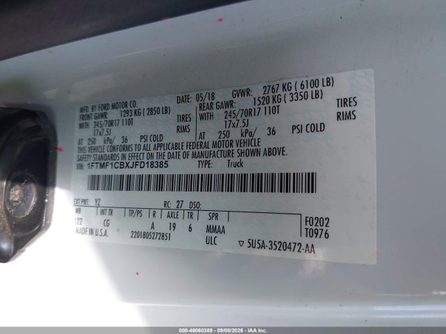 46060389 :رقم المزاد ، 1FTMF1CBXJFD18385 vin ، 2018 Ford F-150 Xl مزاد بيع
