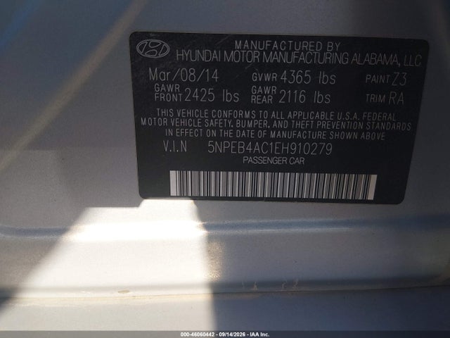 Hyundai SONATA GLS 2014 5NPEB4AC1EH910279 Image 9