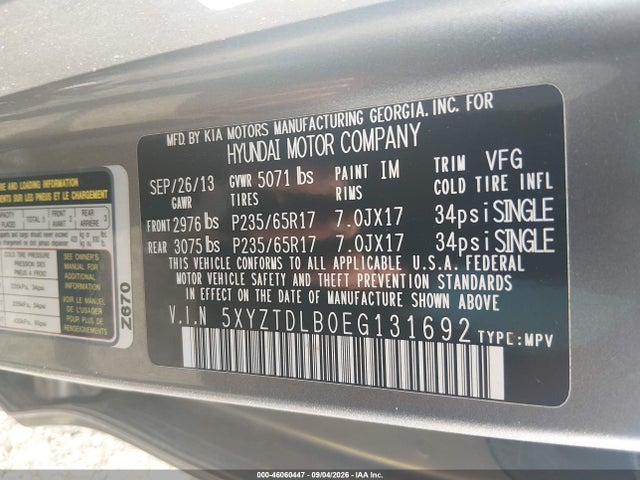 Продаж на аукціоні авто 2014 Hyundai Santa Fe Sport 2.4l, vin: 5XYZTDLB0EG131692, номер лоту: 46060447