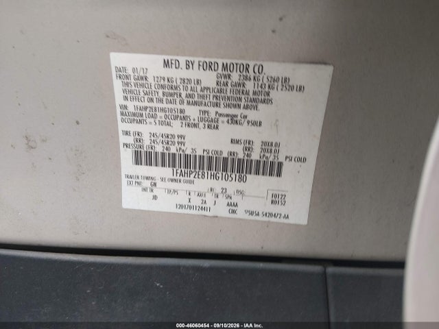 46060454 :رقم المزاد ، 1FAHP2E81HG105180 vin ، 2017 Ford Taurus Sel مزاد بيع