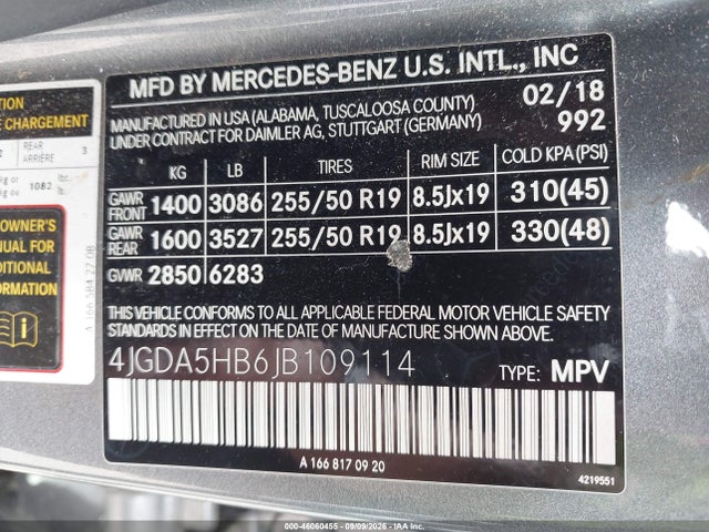 46060455 :رقم المزاد ، 4JGDA5HB6JB109114 vin ، 2018 Mercedes-benz Gle 350 4matic مزاد بيع