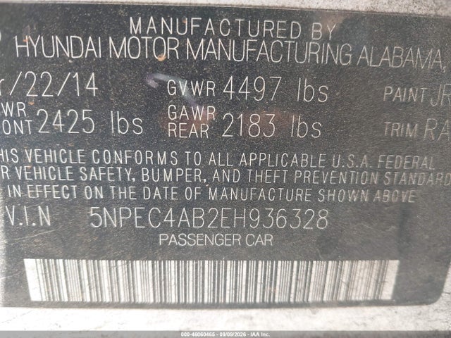Продажа на аукционе авто 2014 Hyundai Sonata Limited 2.0t, vin: 5NPEC4AB2EH936328, номер лота: 46060465