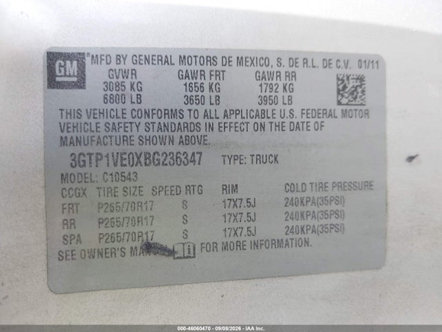 Продажа на аукционе авто 2011 Gmc Sierra 1500 Sle, vin: 3GTP1VE0XBG236347, номер лота: 46060470