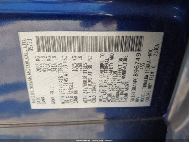 46060485 :رقم المزاد ، 5N1BT3BA4PC896749 vin ، 2023 Nissan Rogue Sv Fwd مزاد بيع