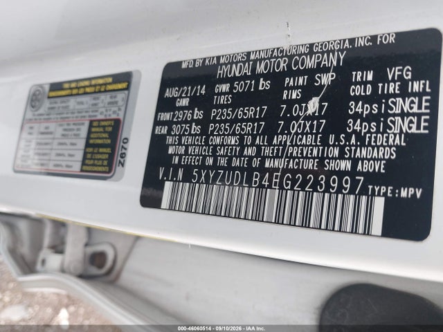 Aukcja sprzedaży 2014 Hyundai Santa Fe Sport 2.4l, vin: 5XYZUDLB4EG223997, numer aukcji: 46060514