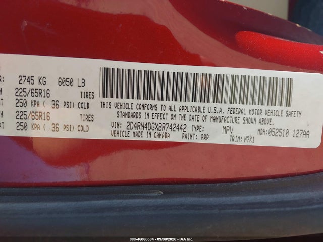 2011 Dodge Grand Caravan Express მანქანა იყიდება აუქციონზე, vin: 2D4RN4DGXBR742442, აუქციონის ნომერი: 46060534